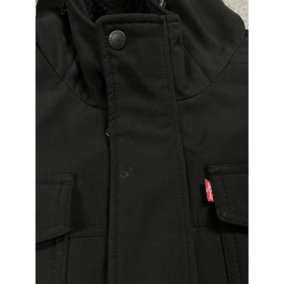 Levis Jacket Mens L Black Hooded Fleece Lined Insulated Winter Coat - Picture 8 of 15